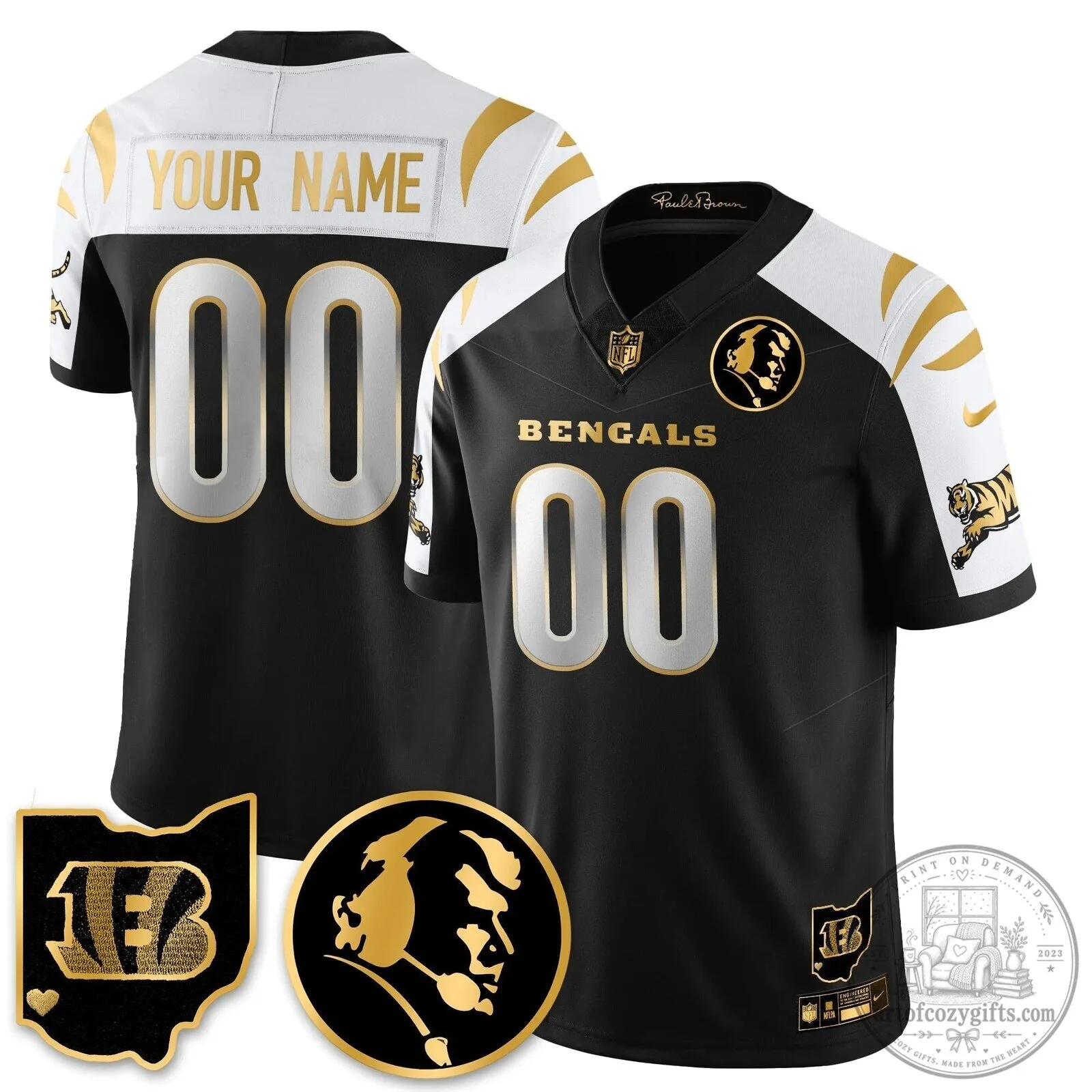 John Madden Cincinnati Bengals Black Gold Custom Football Jersey