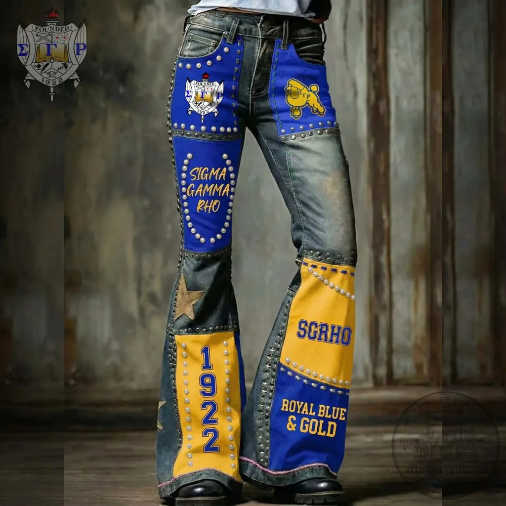 Sigma Gamma Rho Sorority Royal Blue and Gold Flared Pants Sigma Gamma Rho Sorority Royal Blue and Gold Flared Pants