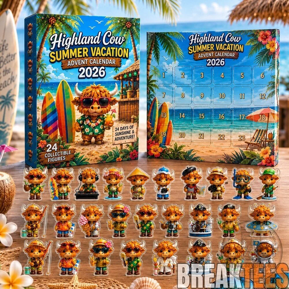 Highland Cow Summer Vacation Advent Calendar 2026 with 24 Collectible Figures