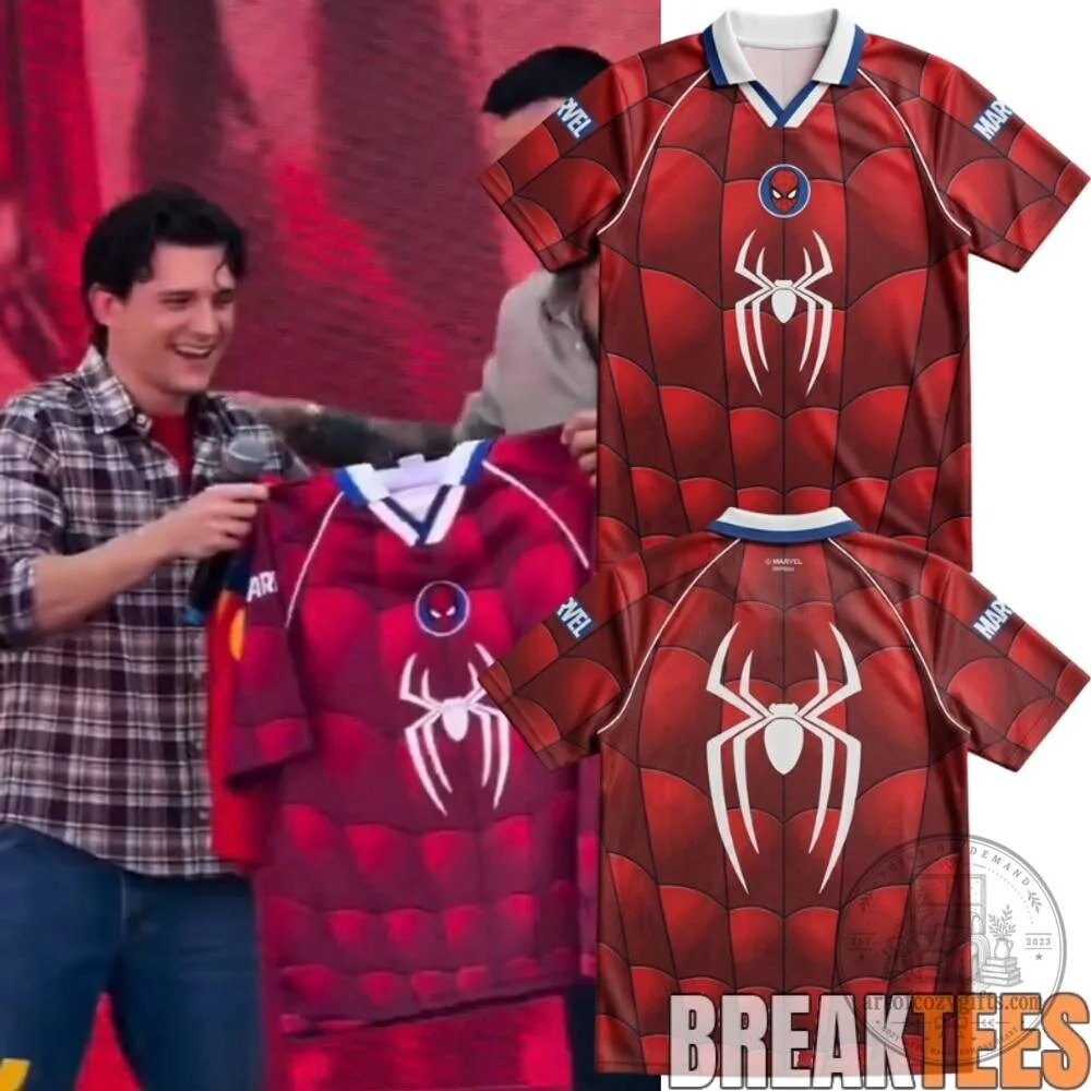 Spider-Man Red Suit Marvel Comics Superhero V-Neck Football Jersey