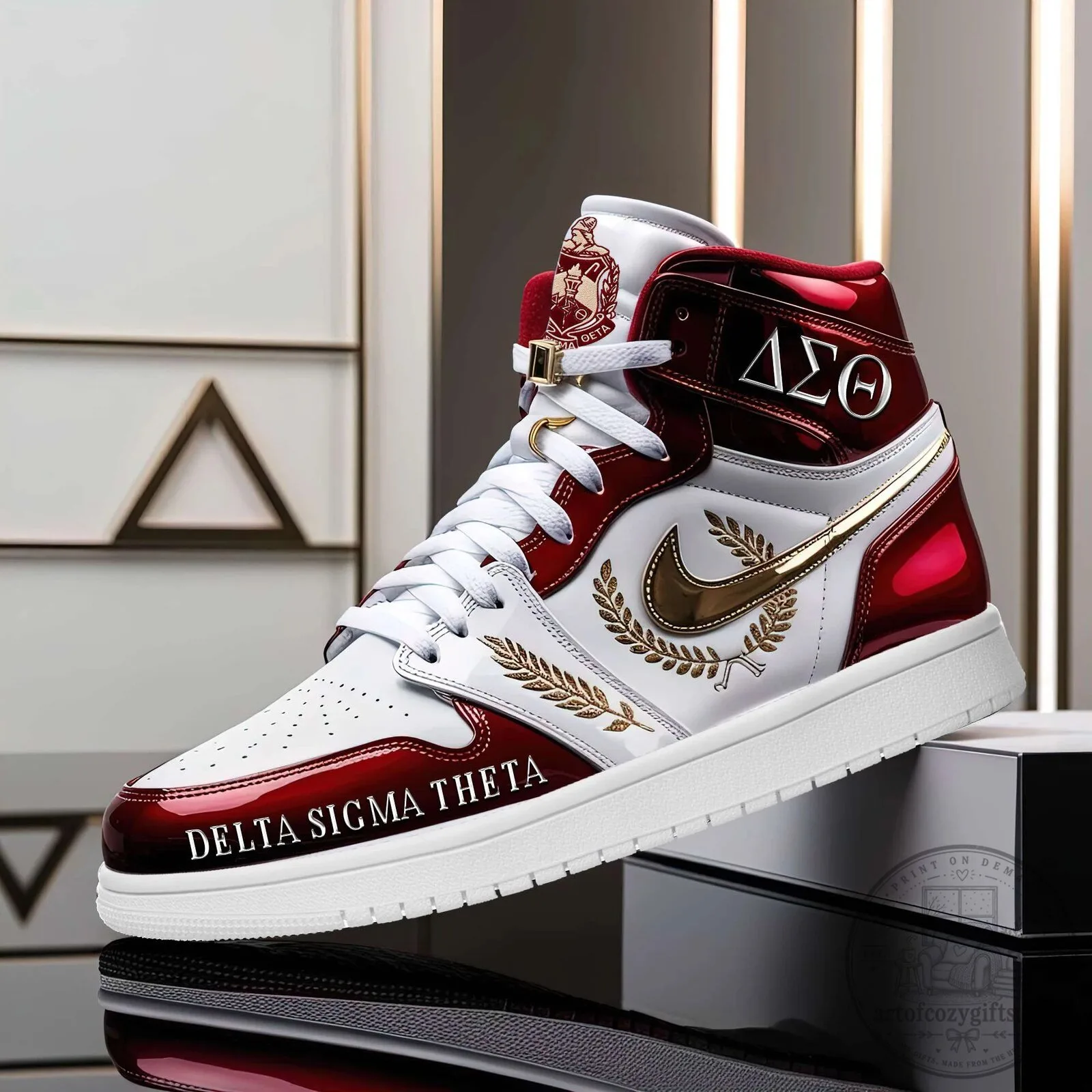 Delta Sigma Theta Sorority High Top Sneakers, Red and White Custom Shoes