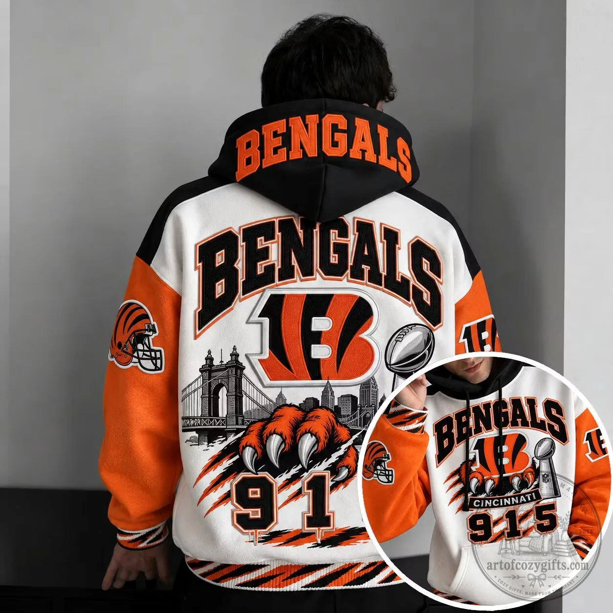 Cincinnati Bengals Football Team Fan Apparel Hoodie with Skyline Design