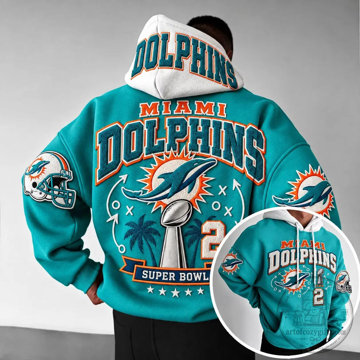 Miami Dolphins Super Bowl Champions Teal Embroidered Hoodie