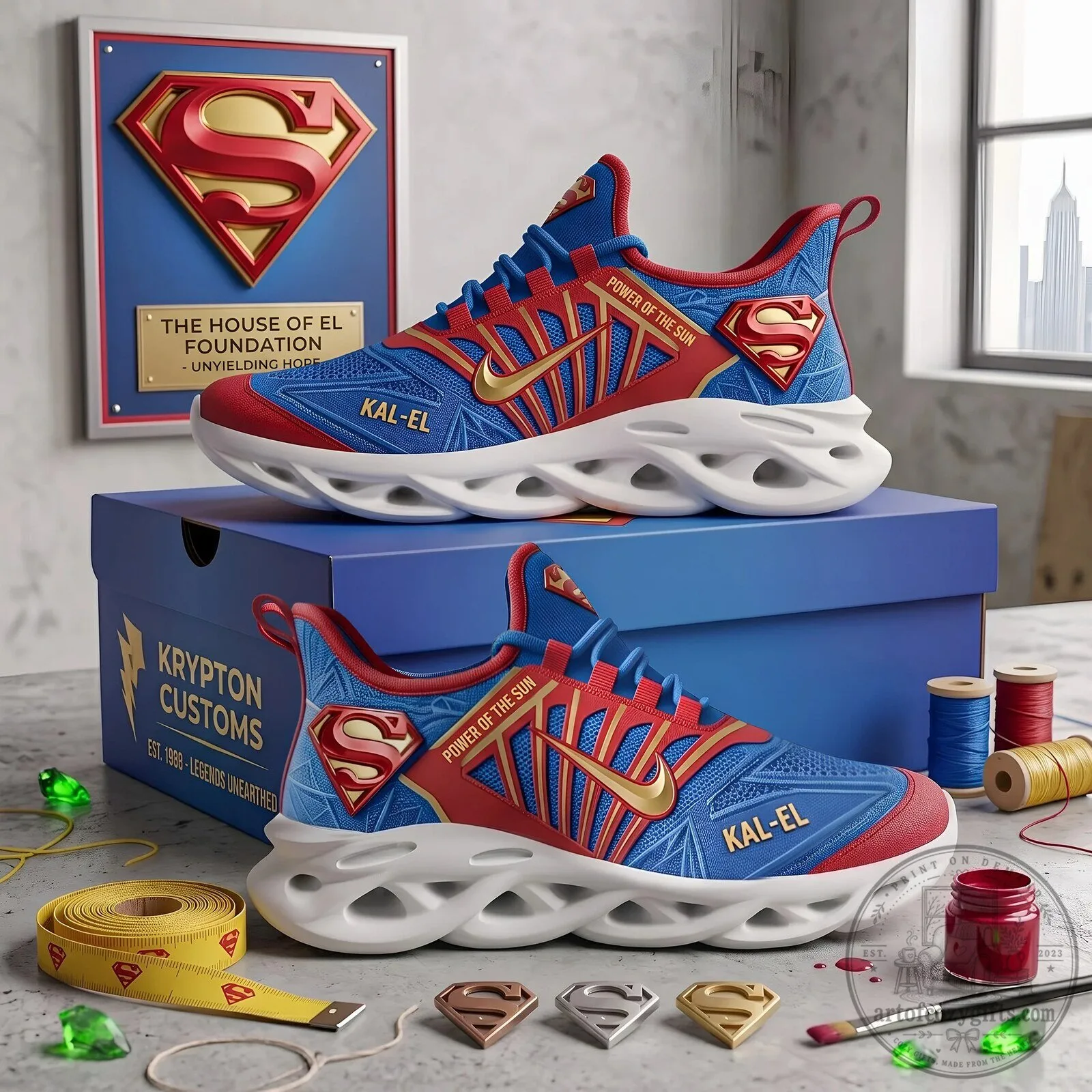 Athletic Running Shoes inspired by Superman Kal-El's Power of the Sun