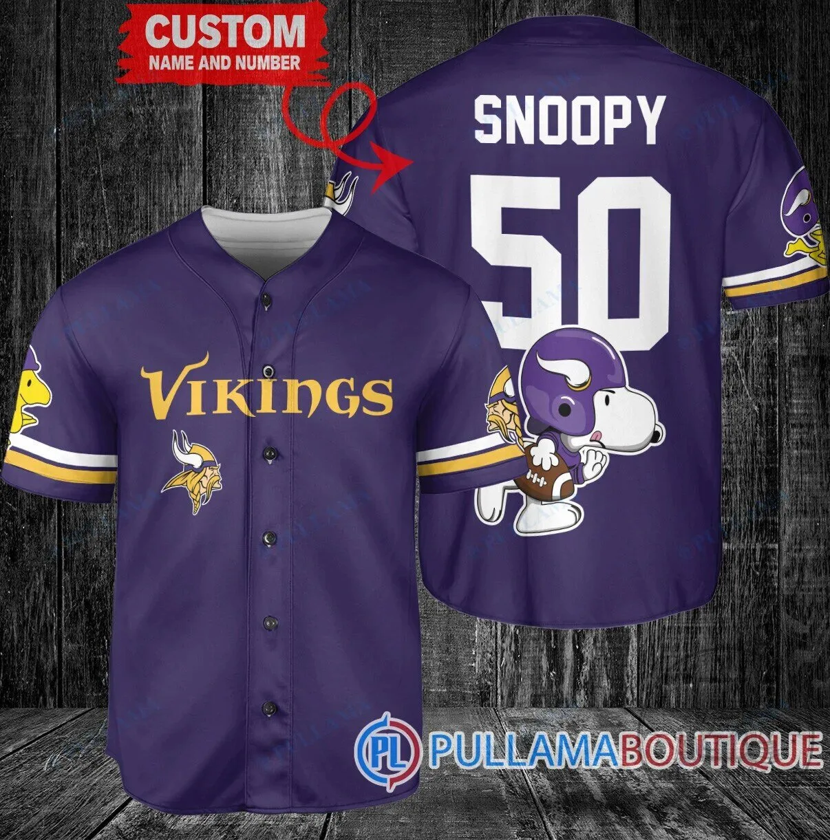 Snoopy Minnesota Vikings Football Team Purple Custom Baseball Jersey