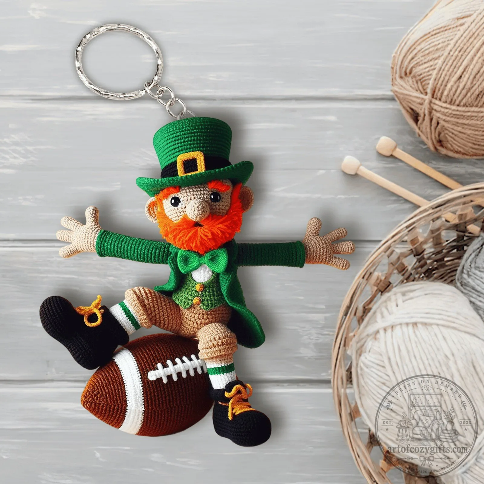 Crochet Leprechaun Football Player Keychain