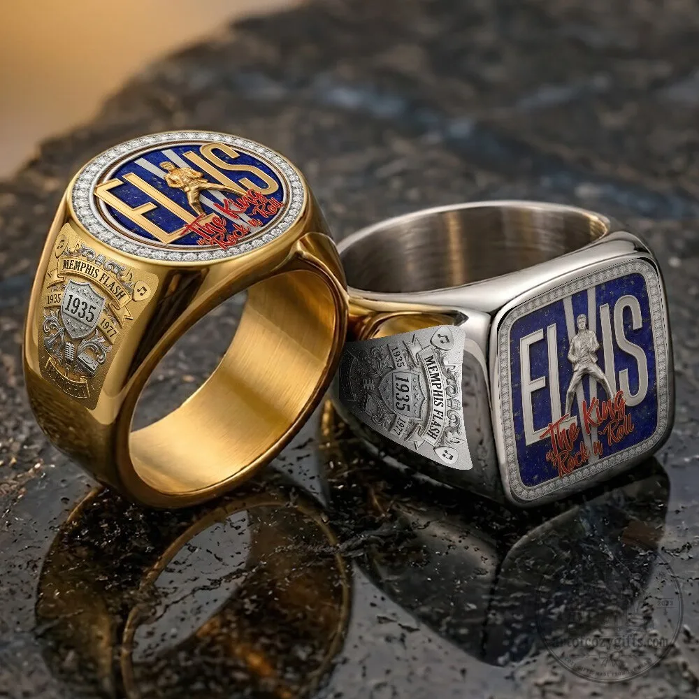 Elvis Presley The King of Rock and Roll Memphis Flash Gold and Silver Ring