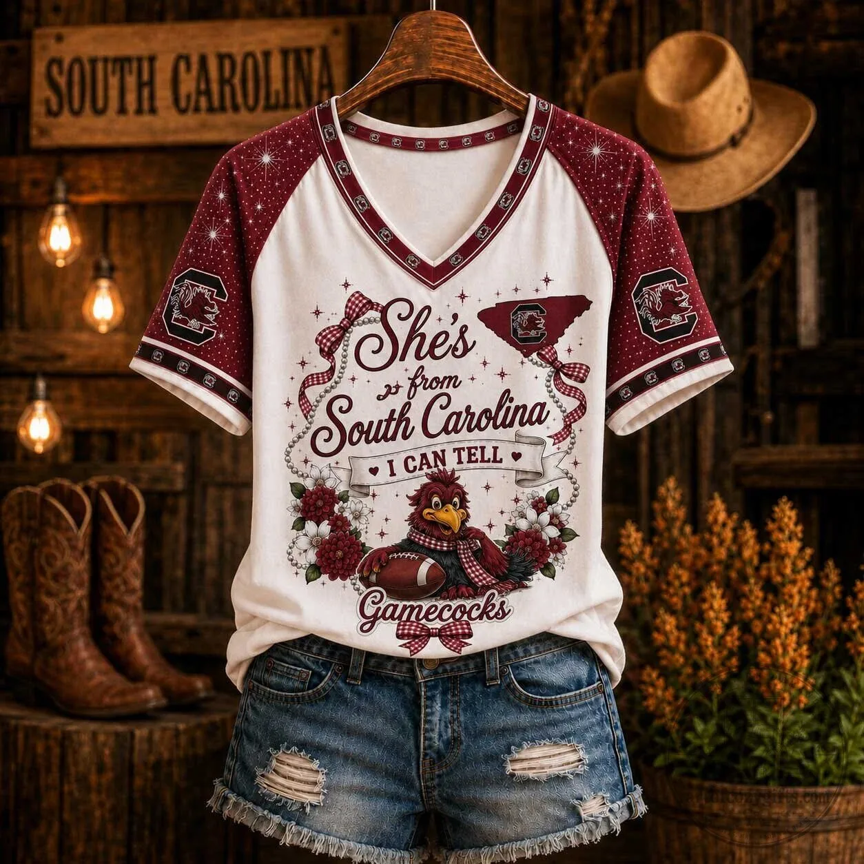 South Carolina Gamecocks She's From South Carolina I Can Tell Women's V-Neck T-Shirt