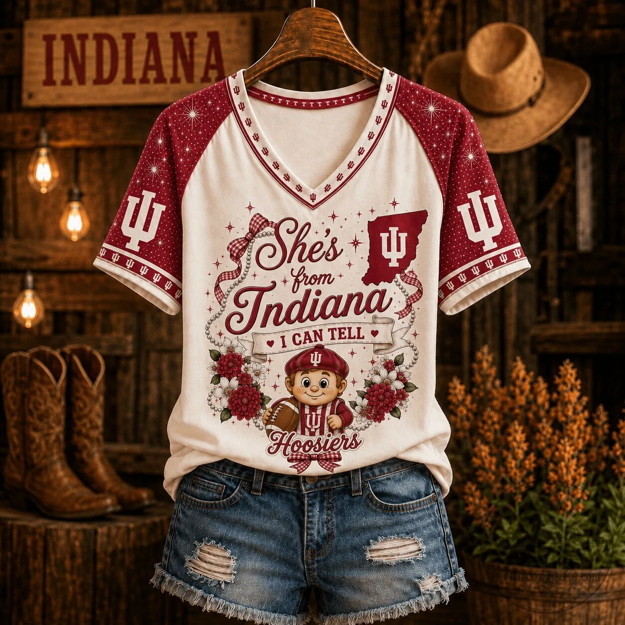 Indiana Hoosiers Football Team Spirit V-Neck T-Shirt