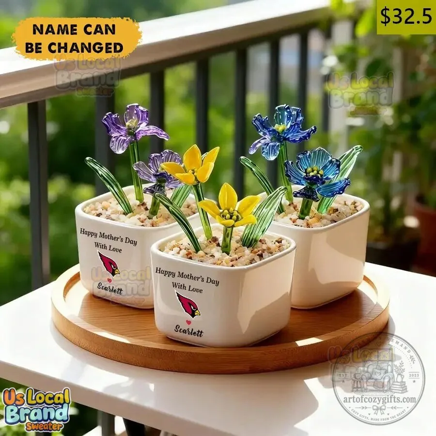 Personalized Arizona Cardinals Birth Flower Glass Pot For Mother's Day
