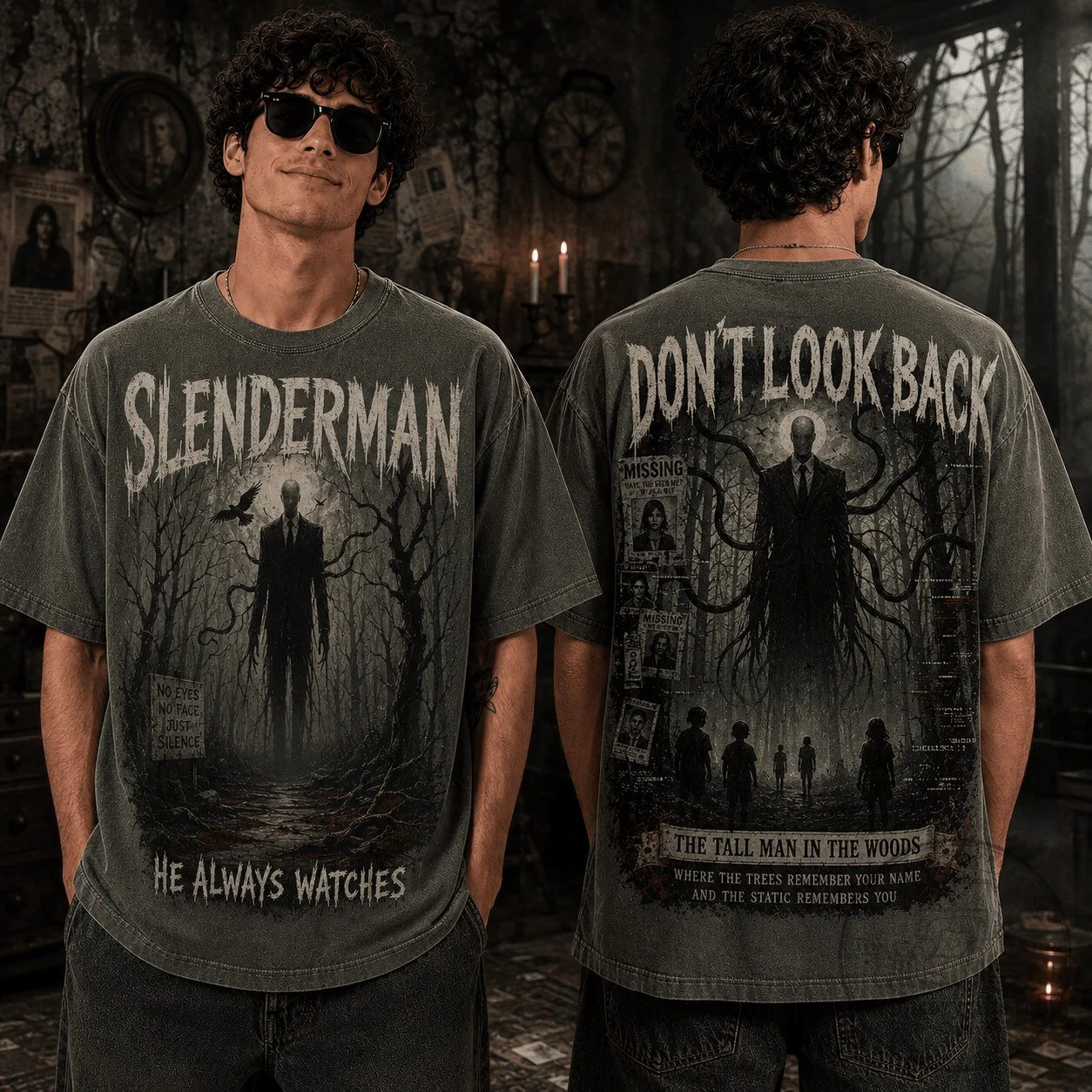 Slenderman Horror Game Character He Always Watches T-Shirt