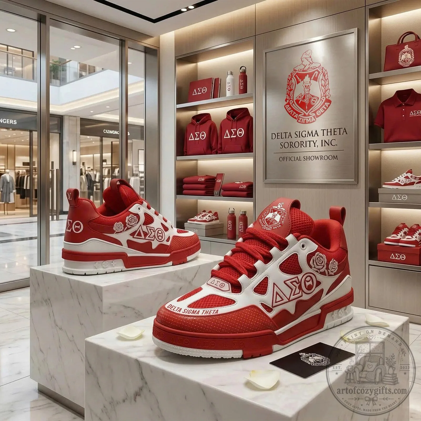Red and White Athletic Sneakers for Delta Sigma Theta Sorority Members