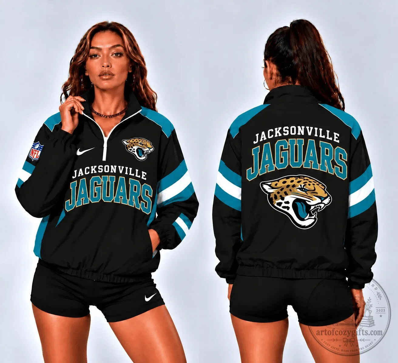 Jacksonville Jaguars NFL Retro Colorblock Quarter-Zip Windbreaker Jacket