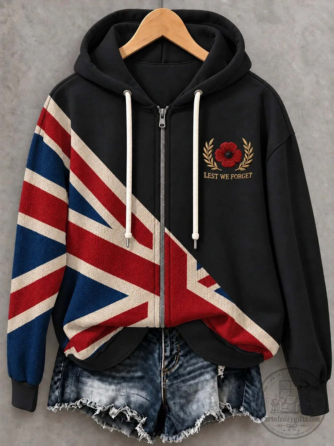 Lest We Forget Remembrance Day British Flag Zip-Up Hoodie