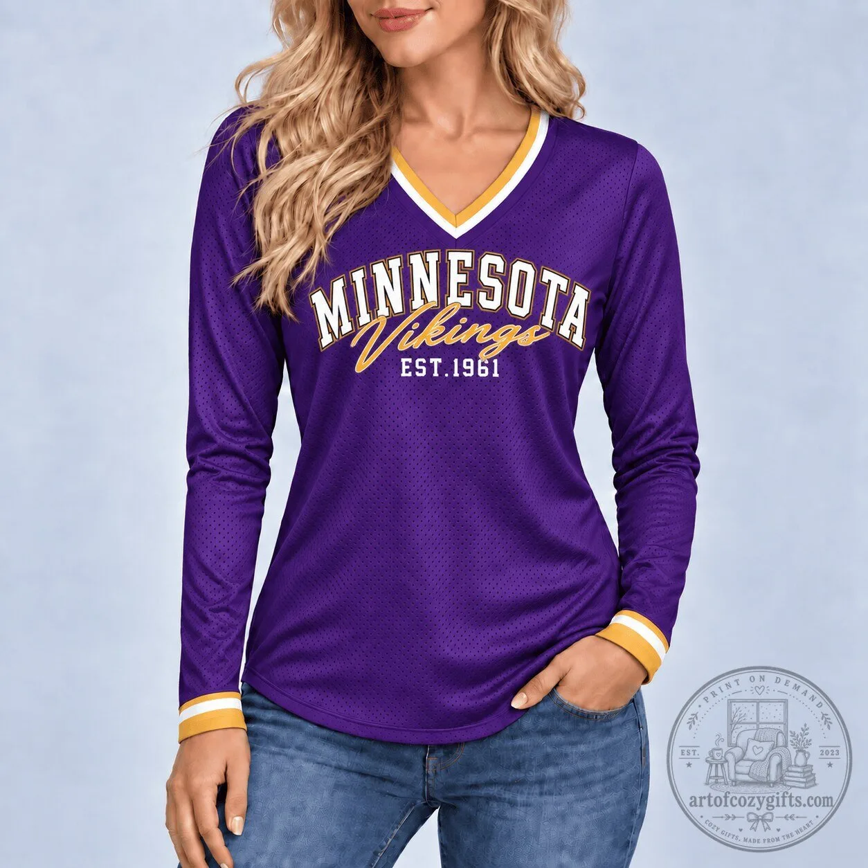 Minnesota Vikings Established 1961 Heritage Long Sleeve V-Neck Shirt