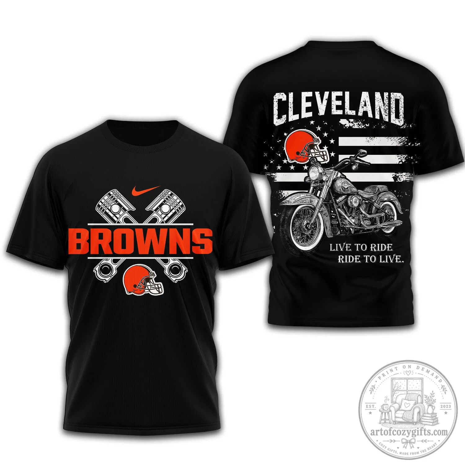 Cleveland Browns Football Team Biker Motorcycle T-Shirt