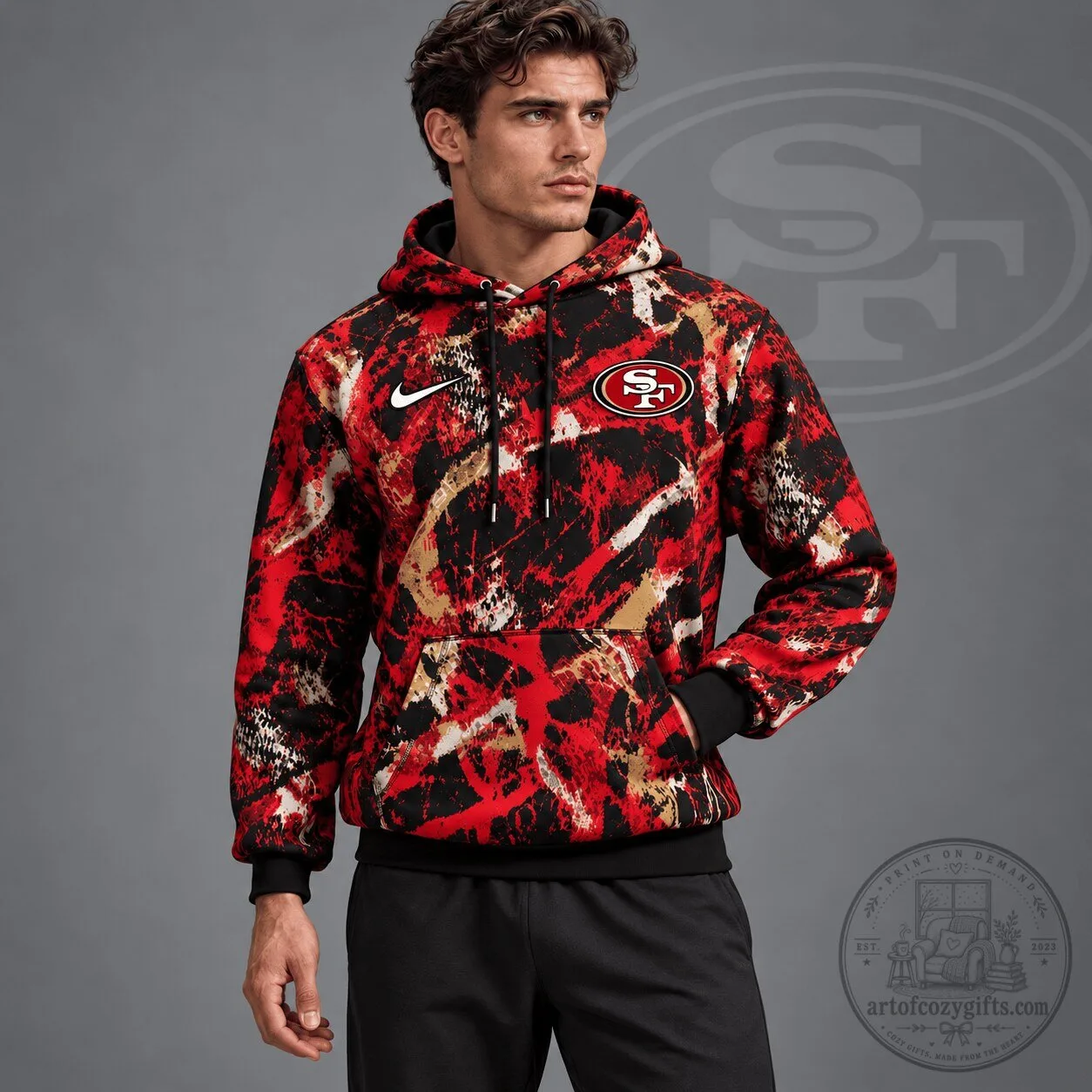 San Francisco 49ers NFL Team Crest Distressed Brush Camouflage Hoodie