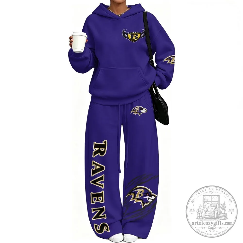 Purple Hoodie and Pants Set featuring Baltimore Ravens Football Team Logo