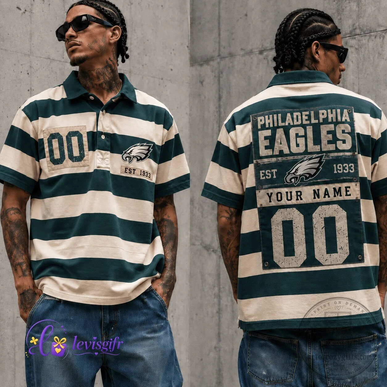 Philadelphia Eagles Football Personalized Striped Polo Shirt