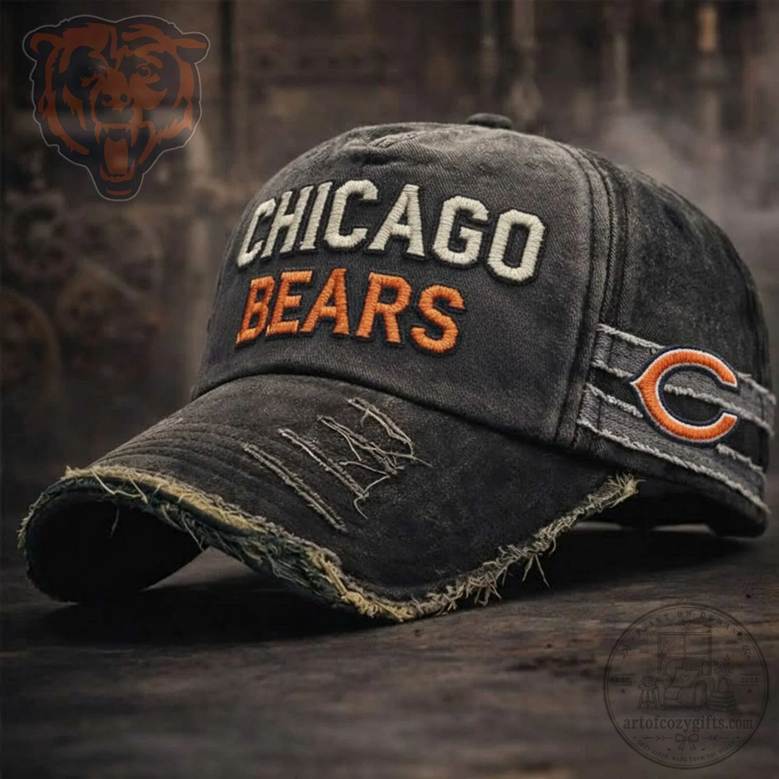 Chicago Bears Distressed Embroidered Adjustable Baseball Cap Hat