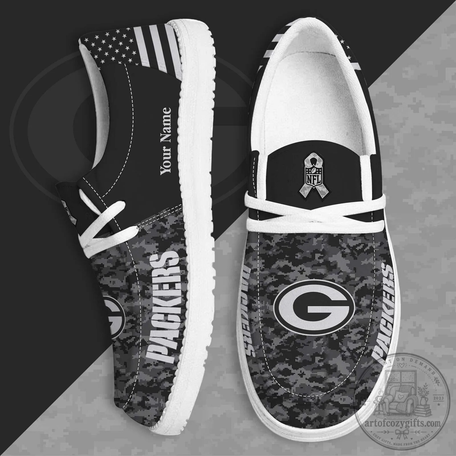 Green Bay Packers Salute To Service Custom Name Shoes