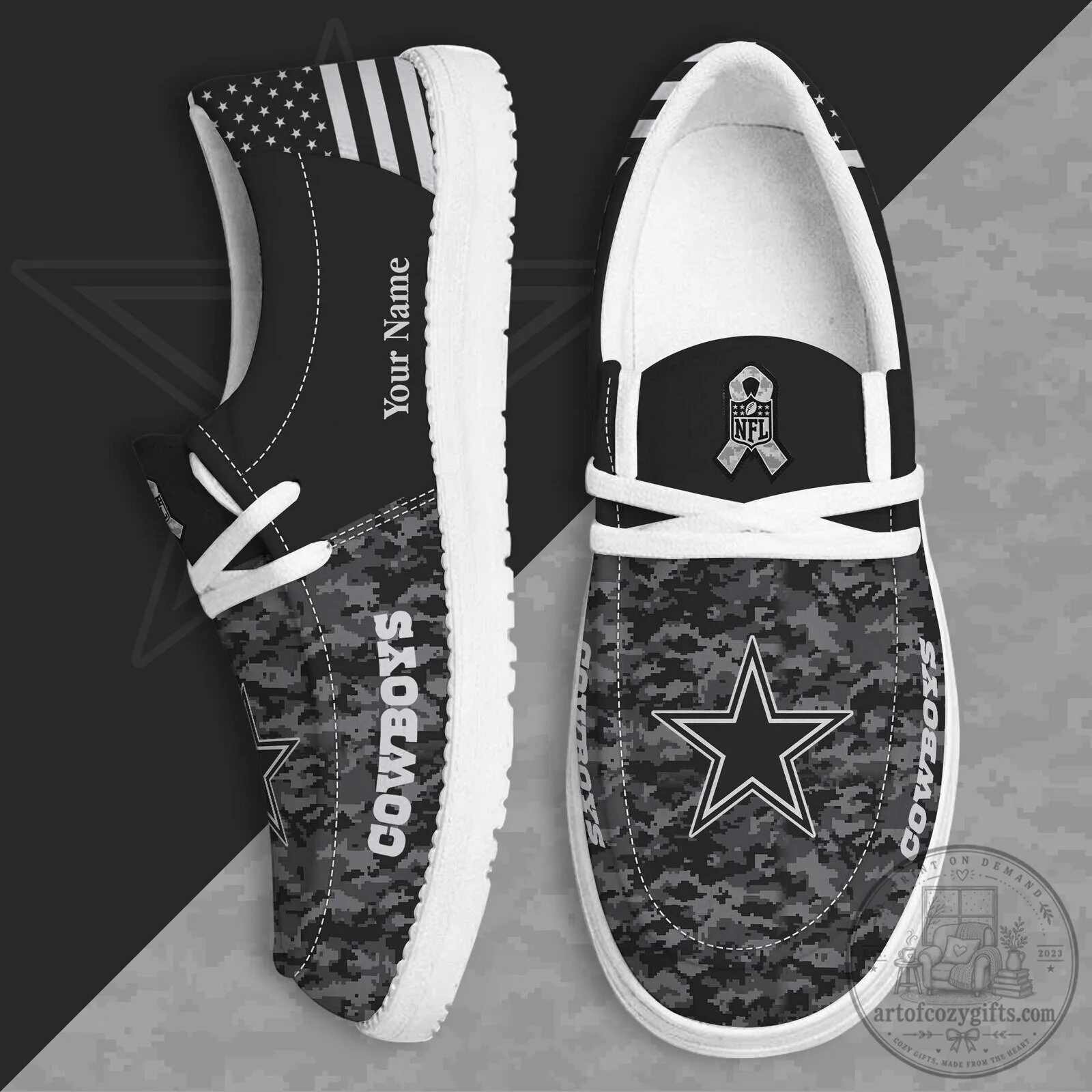 Dallas Cowboys Salute to Service Custom Name Slip-On Shoes