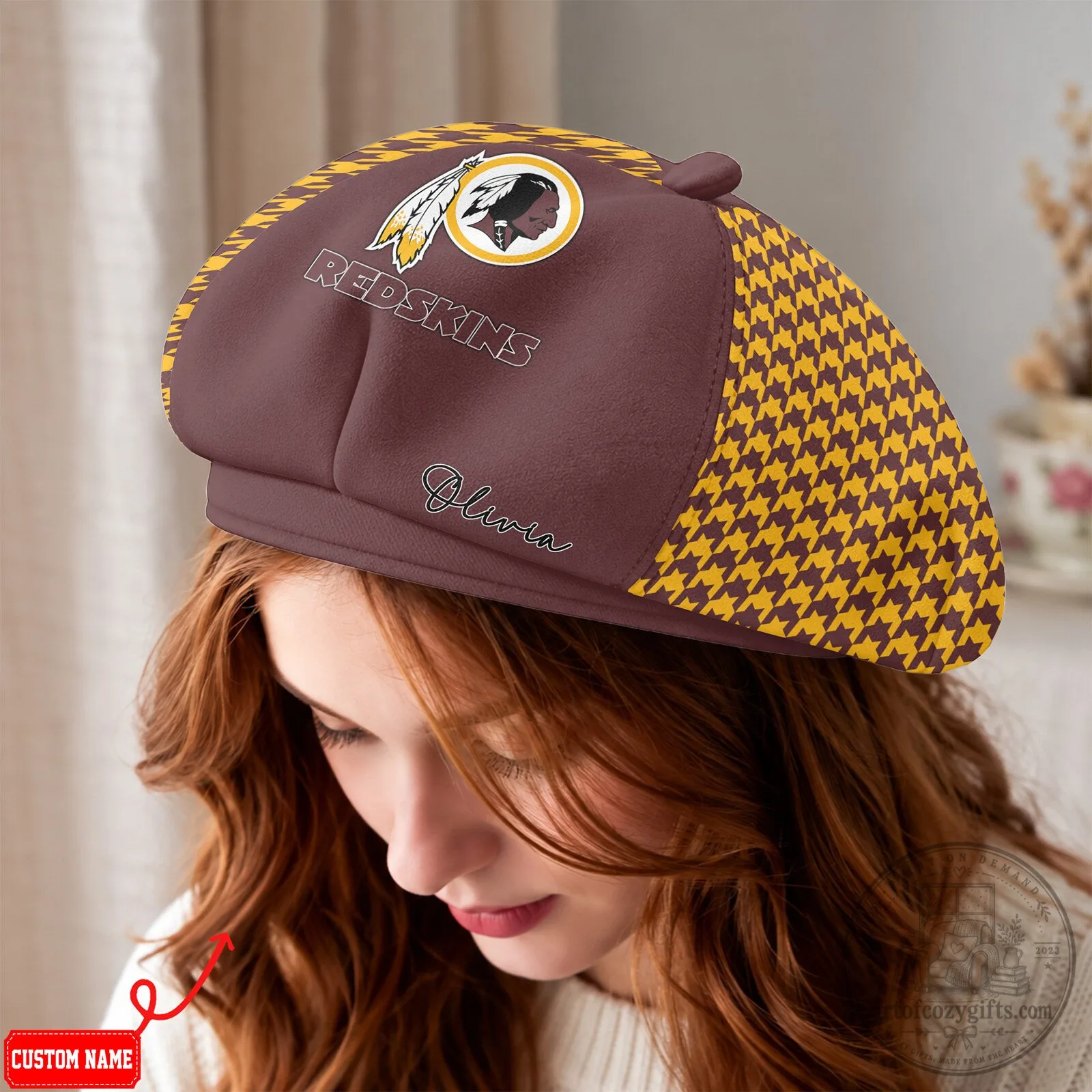 Washington Redskins NFL Football Team Houndstooth Pattern Beret Hat