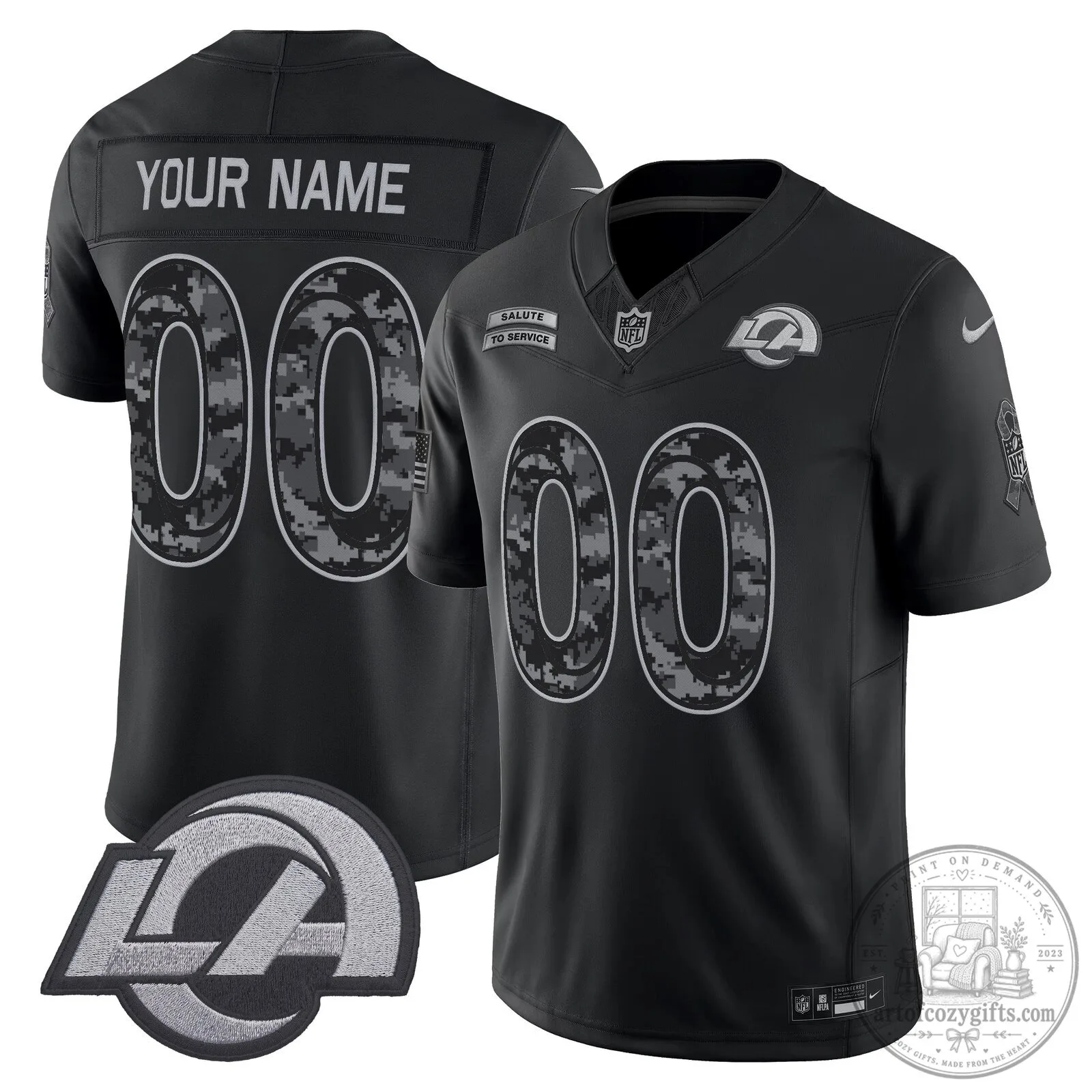 Los Angeles Rams Salute to Service Black Custom Football Jersey