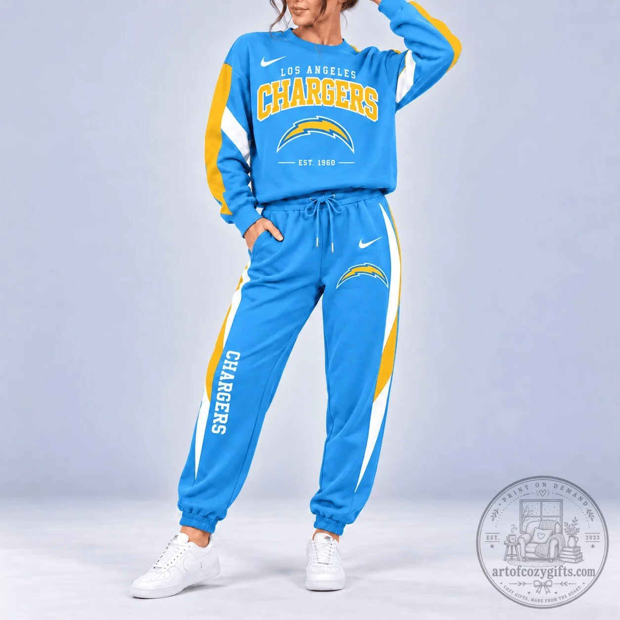 Los Angeles Chargers NFL Team Spirit Crewneck Sweatshirt and Jogger Pants Set