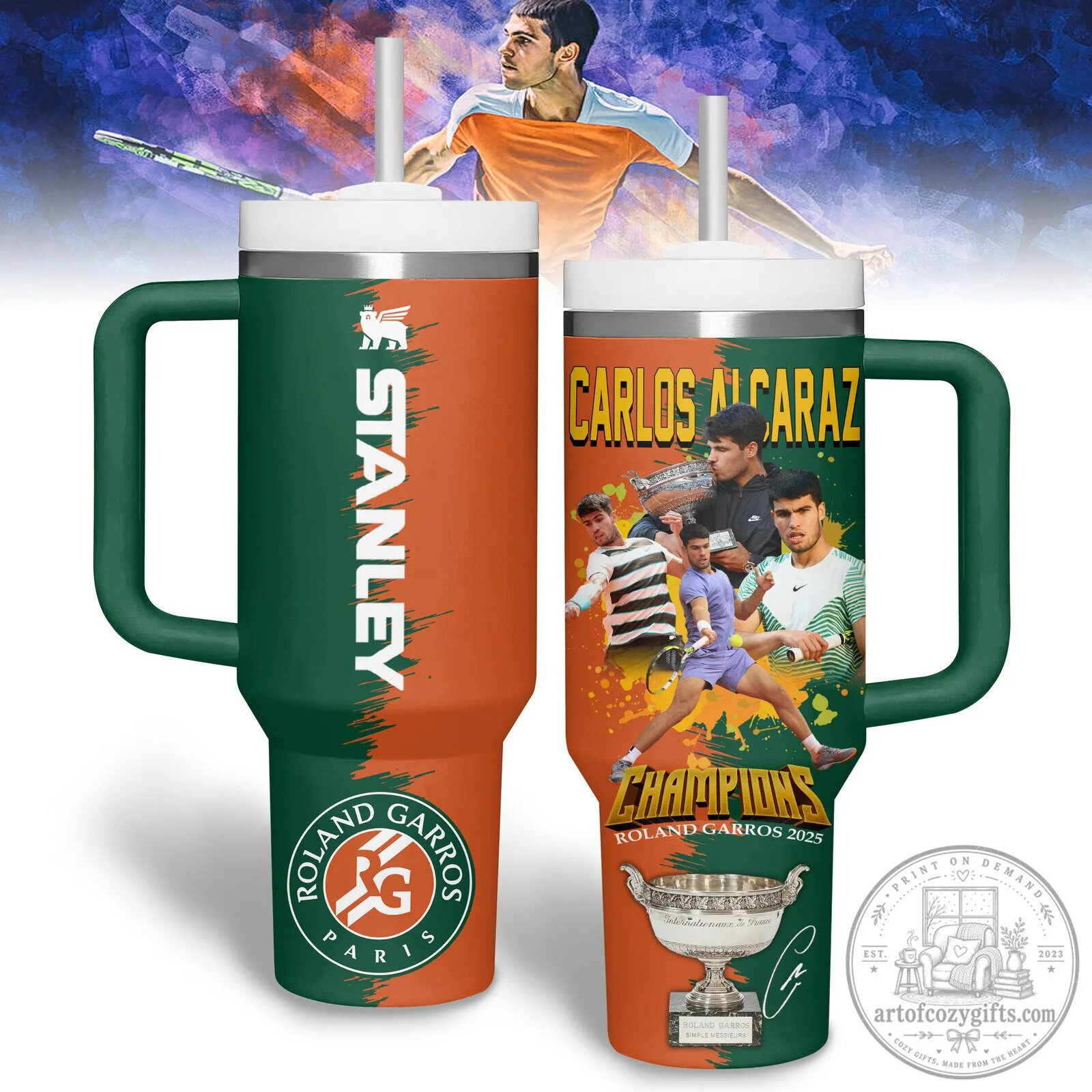 Carlos Alcaraz Roland Garros Champions Tennis Player Stainless Steel Tumbler
