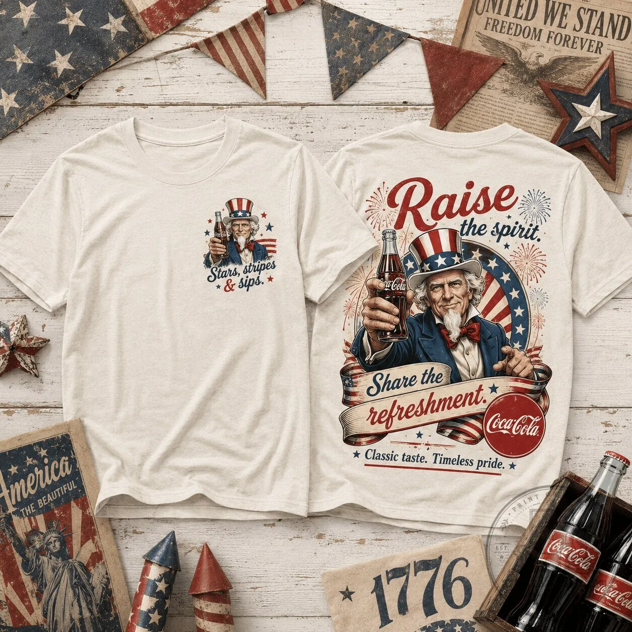 Fourth of July Uncle Sam Coca-Cola Stars and Stripes T-Shirt