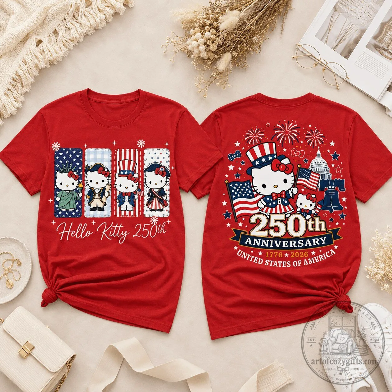 Hello Kitty Fourth of July 250th Anniversary Patriotic Red T-Shirt