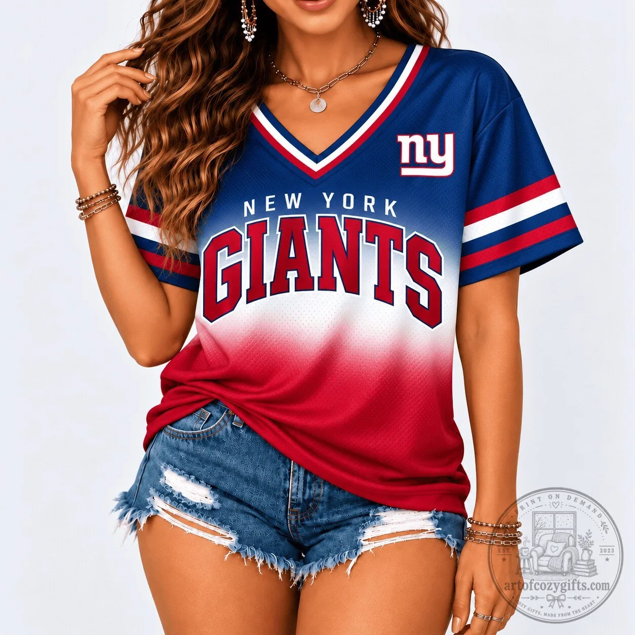 New York Giants NFL Football Team Gradient Red White Blue Jersey