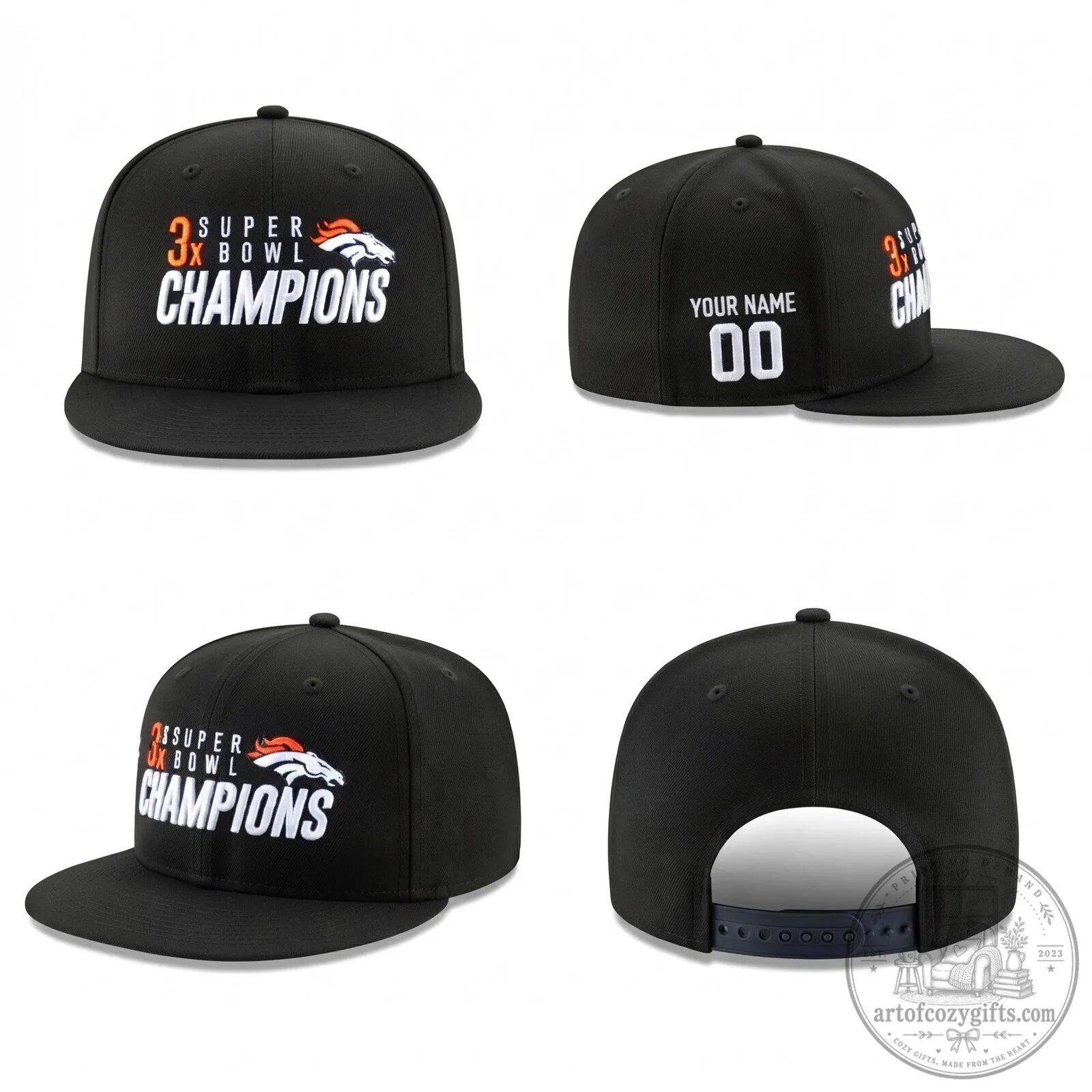 Custom Snapback Hat for Denver Broncos - 3x Super Bowl Champions