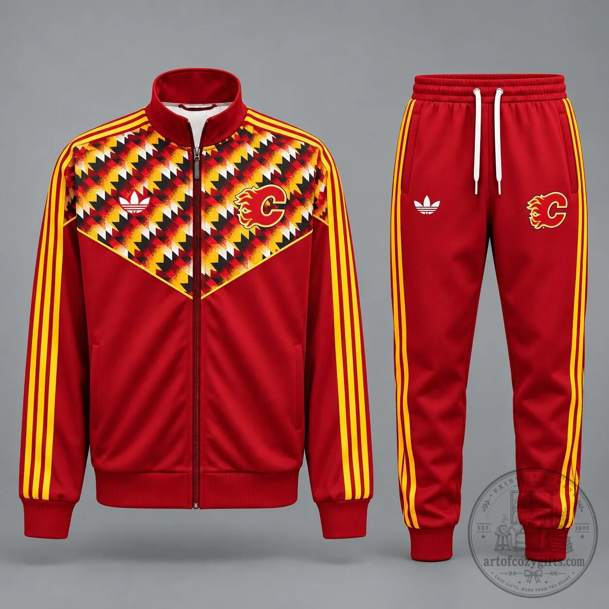 Calgary Flames Heritage Chevron Track Jacket and Jogger Pants Set