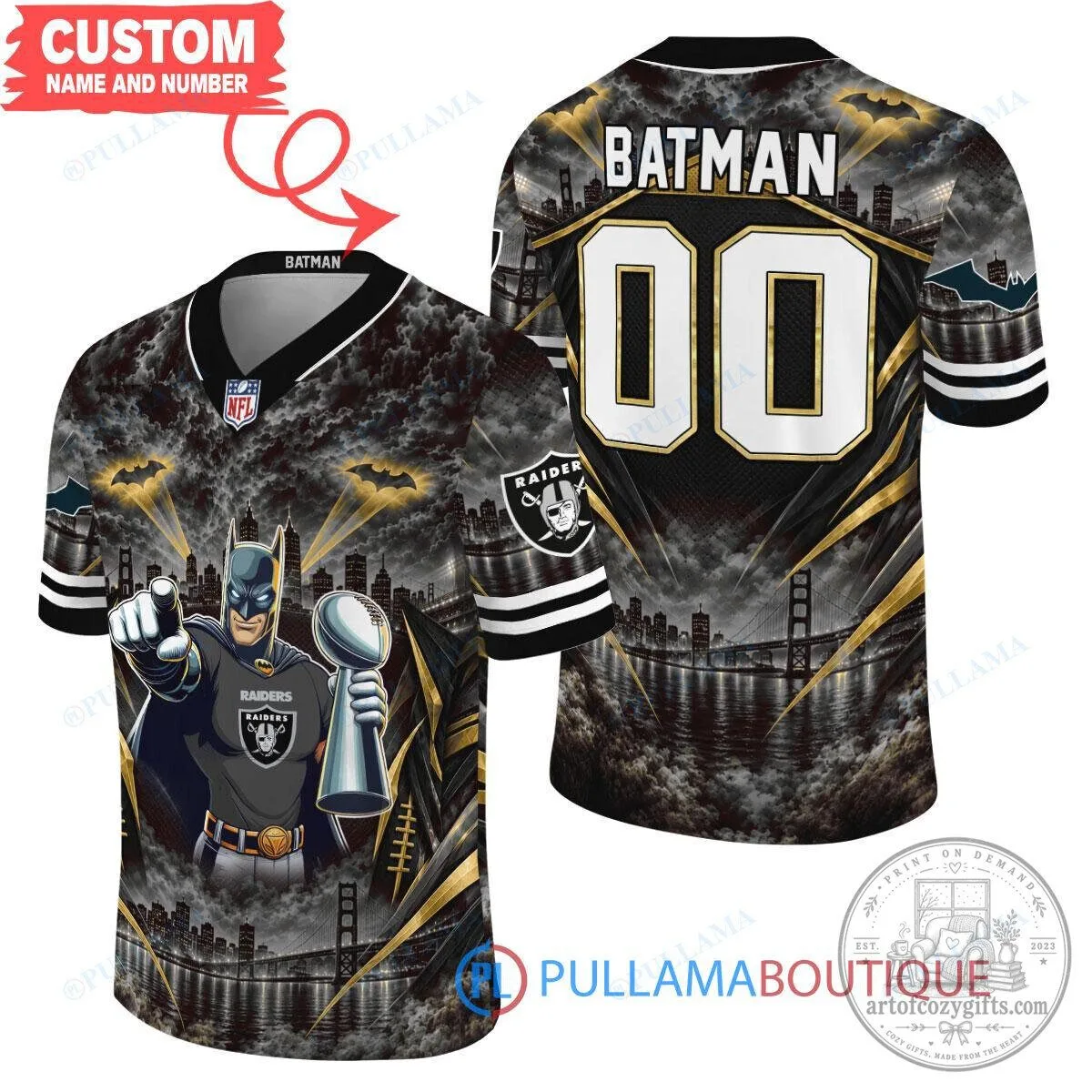 Las Vegas Raiders Batman Super Bowl Trophy Football Jersey
