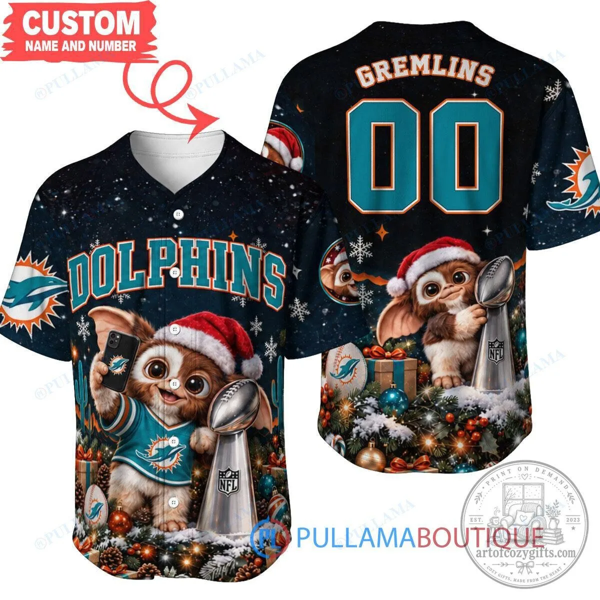 Miami Dolphins Gremlins Christmas Gizmo Football Baseball Jersey