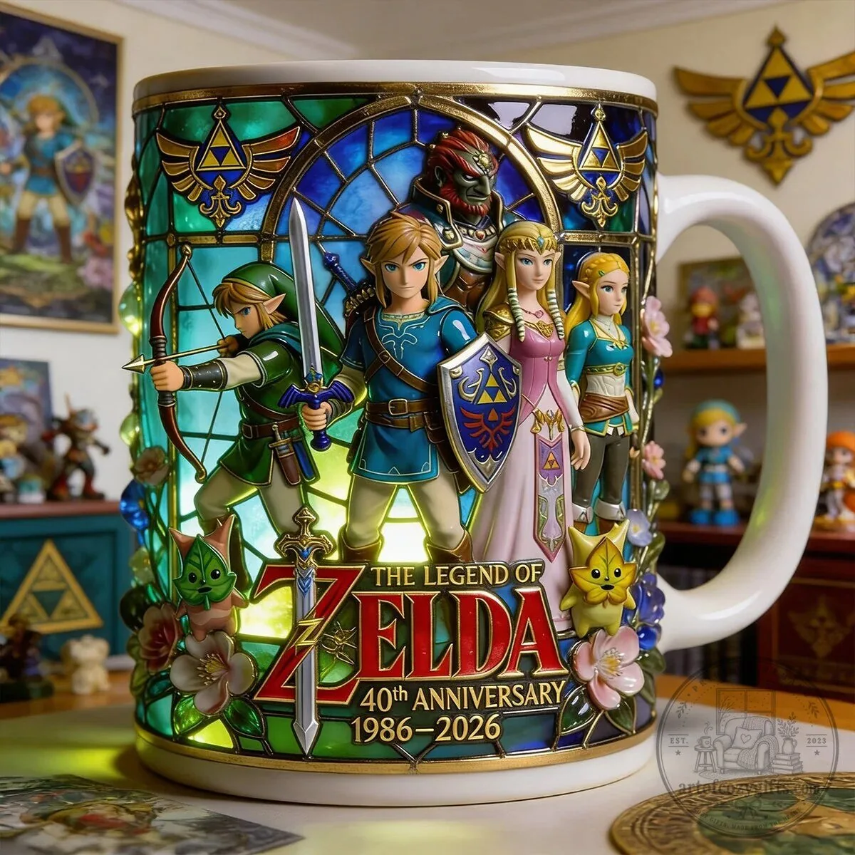 The Legend of Zelda 40th Anniversary Stained Glass Coffee Mug