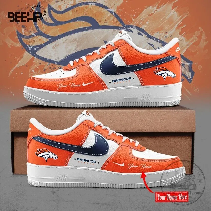 Denver Broncos Custom Name Orange White Sneakers