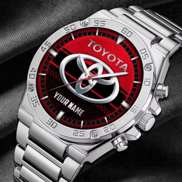 Toyota Car Logo Personalized Red Dial Stainless Steel Watch