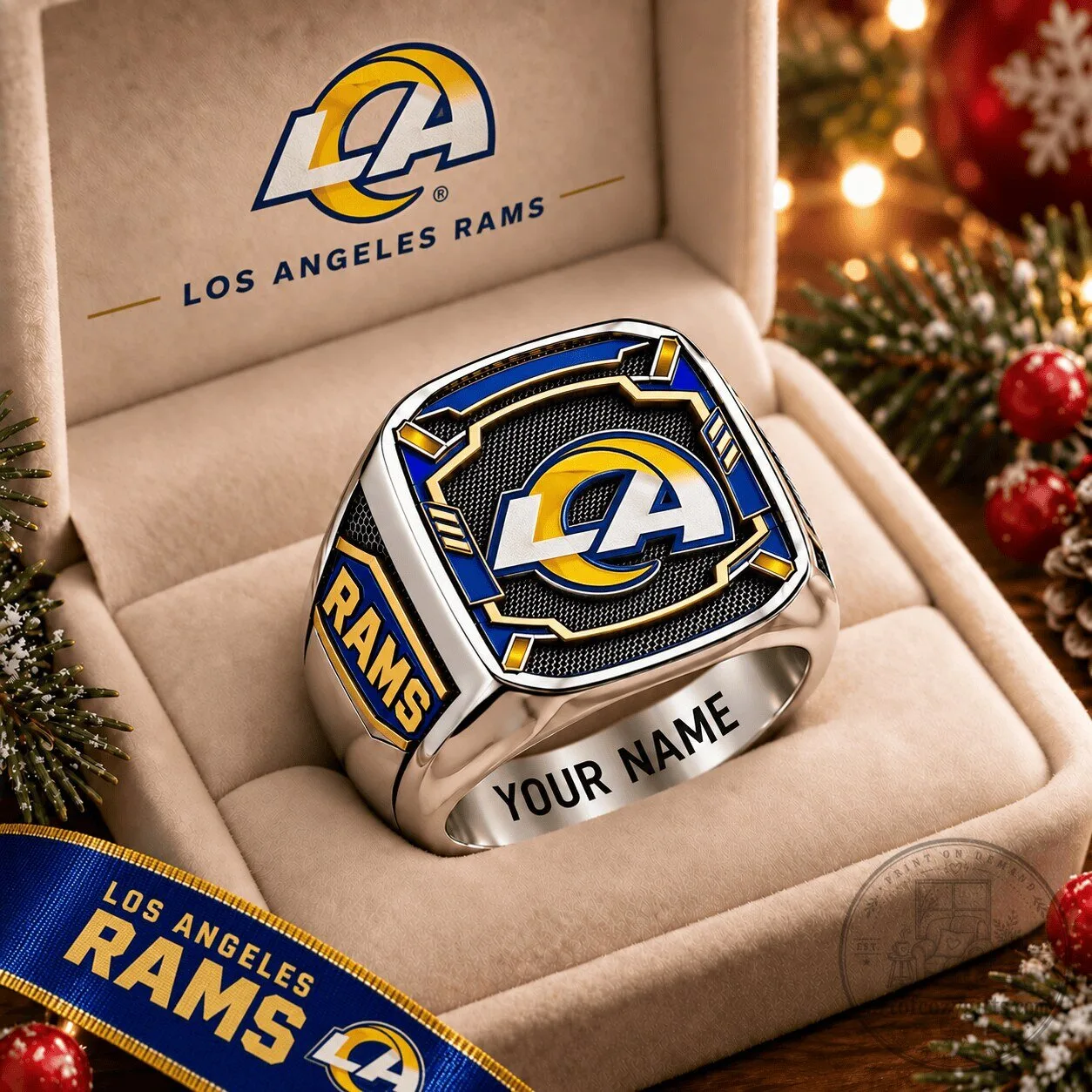 Los Angeles Rams Football Team Logo Silver Engraved Sports Fan Ring