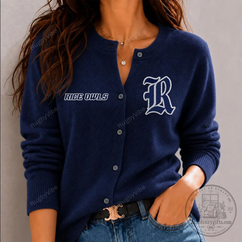 Rice Owls University College Sports Team Logo Women's Cardigan Sweater