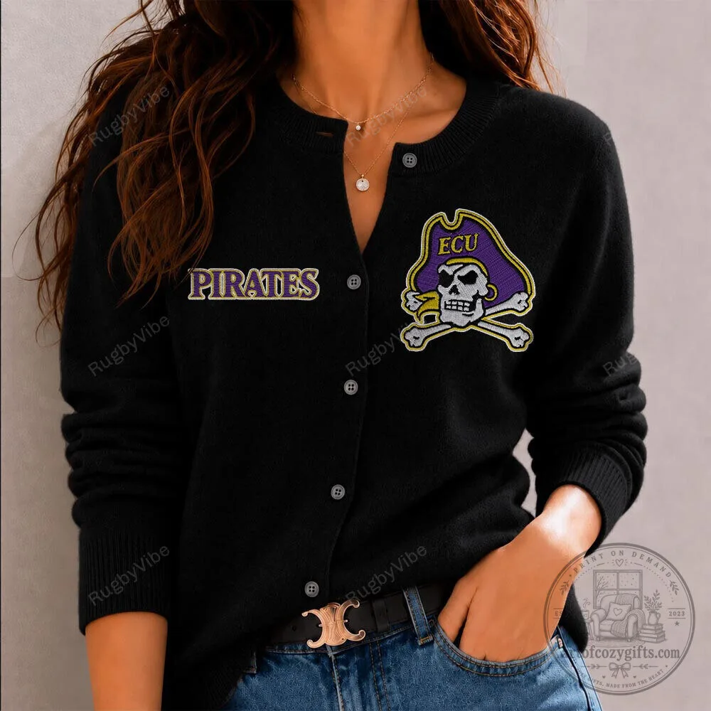 East Carolina Pirates Skull and Crossbones Logo Black Cardigan Sweater