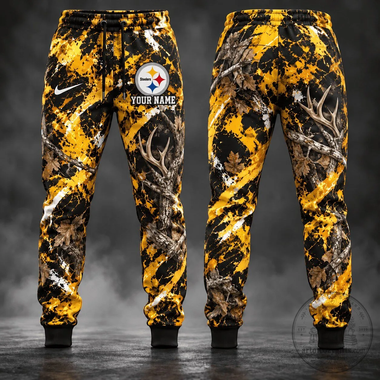 Pittsburgh Steelers Camouflage Hunting Personalized Name Jogger Pants