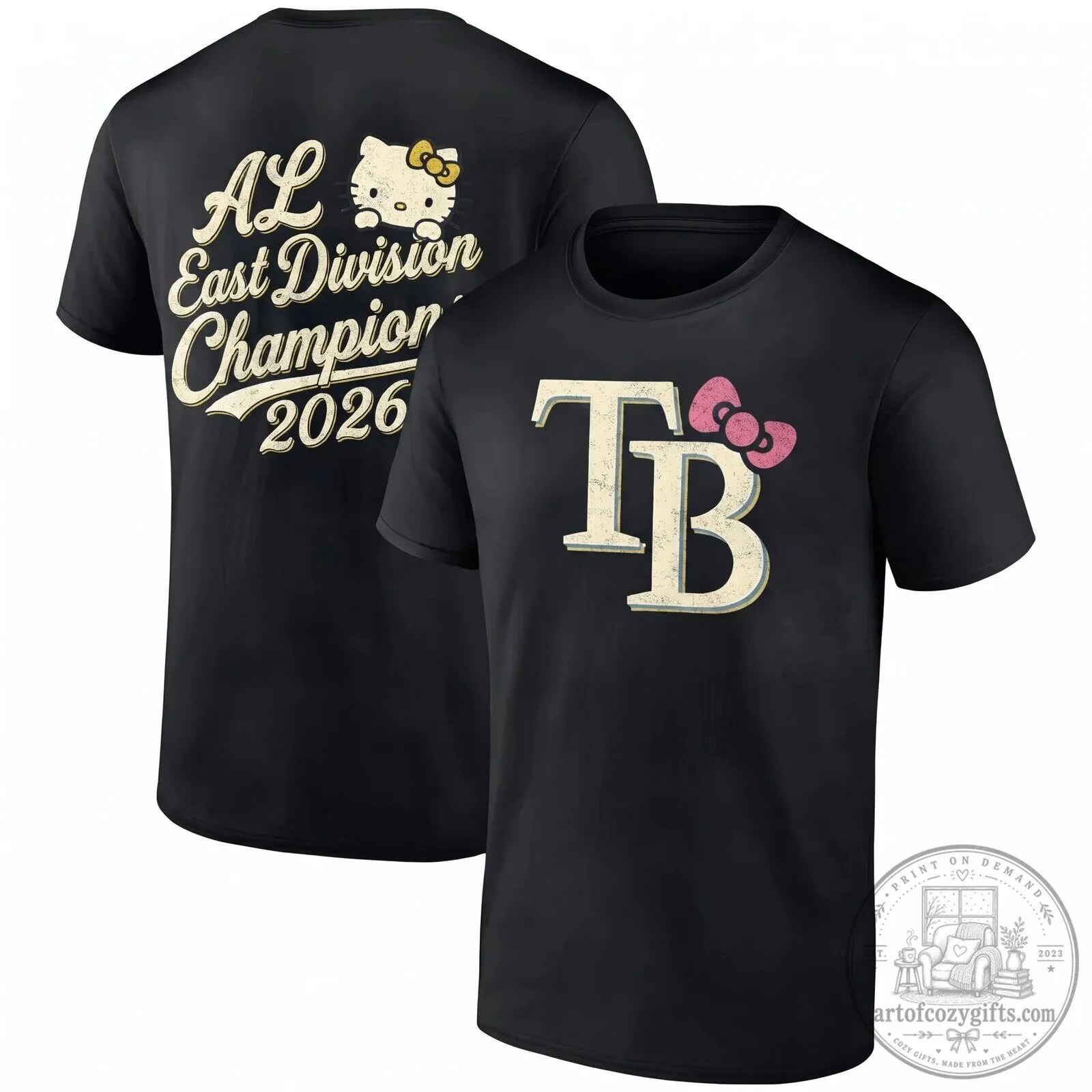 Tampa Bay Rays Hello Kitty AL East Division Champion 2026 Black T-Shirt