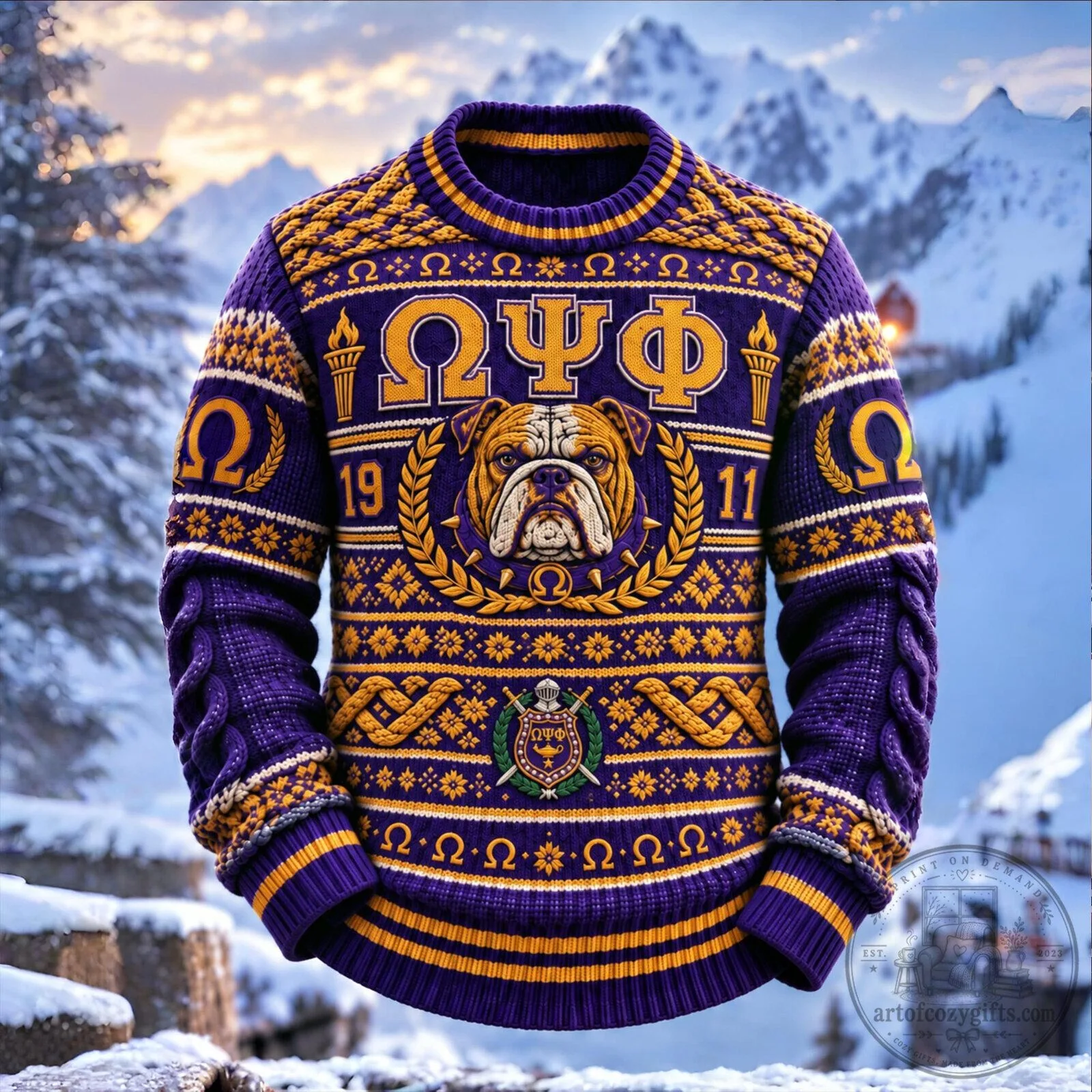 Omega Psi Phi Fraternity Bulldog Mascot Ugly Christmas Sweater