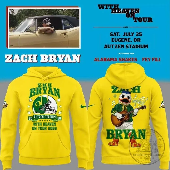 Zach Bryan Heaven On Tour Yellow Hoodie for Autzen Stadium 2026