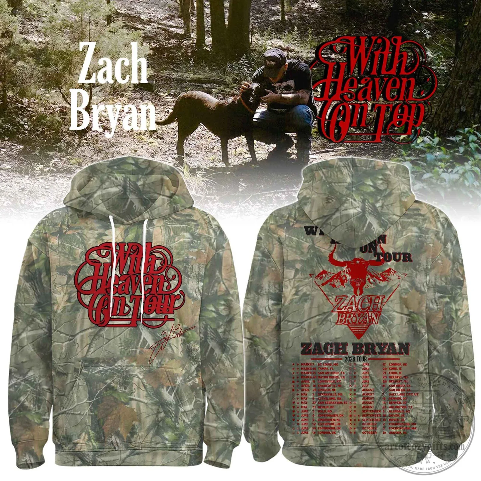 Zach Bryan With Heaven On Tour Camouflage Concert Hoodie