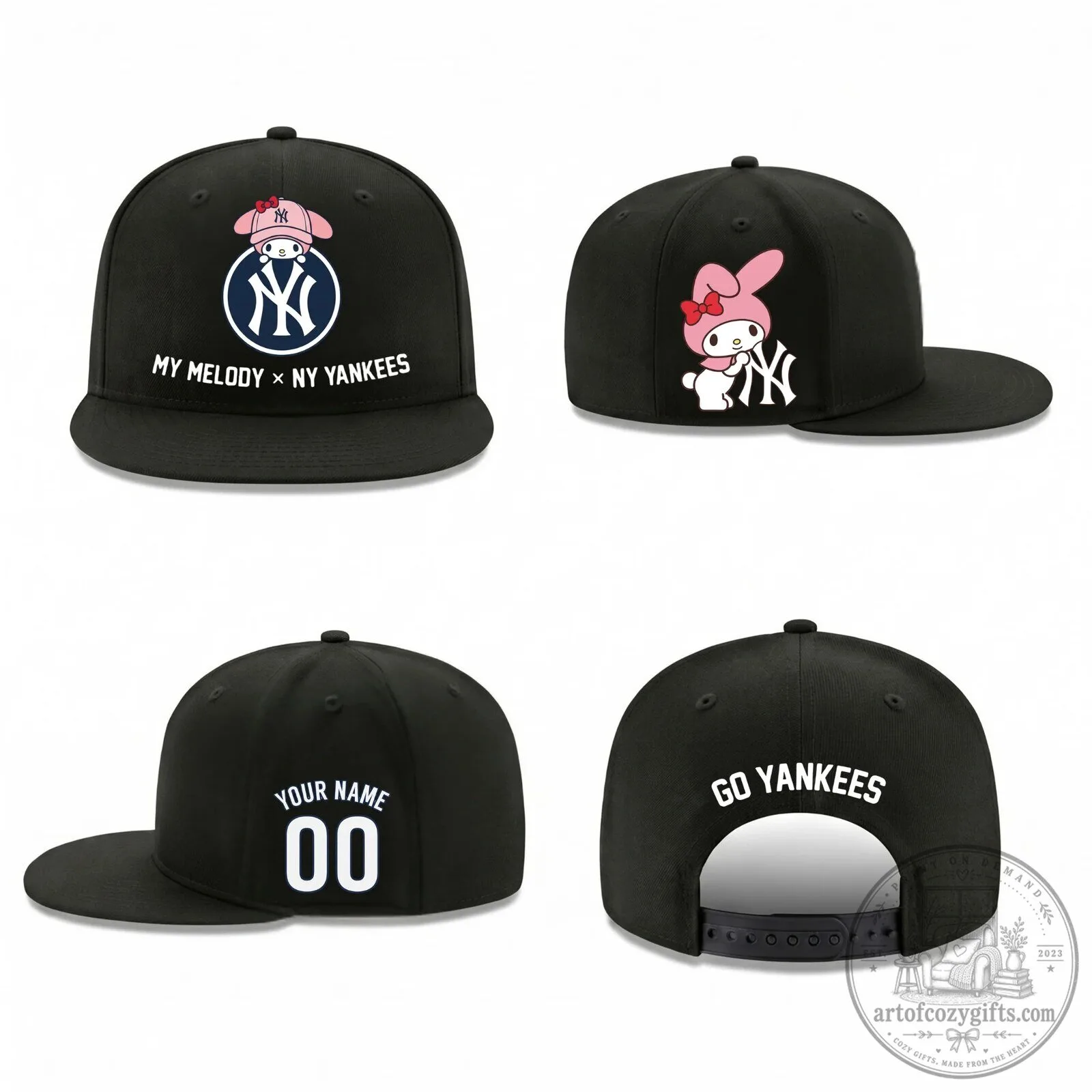 My Melody New York Yankees Personalized Black Snapback Cap Hat
