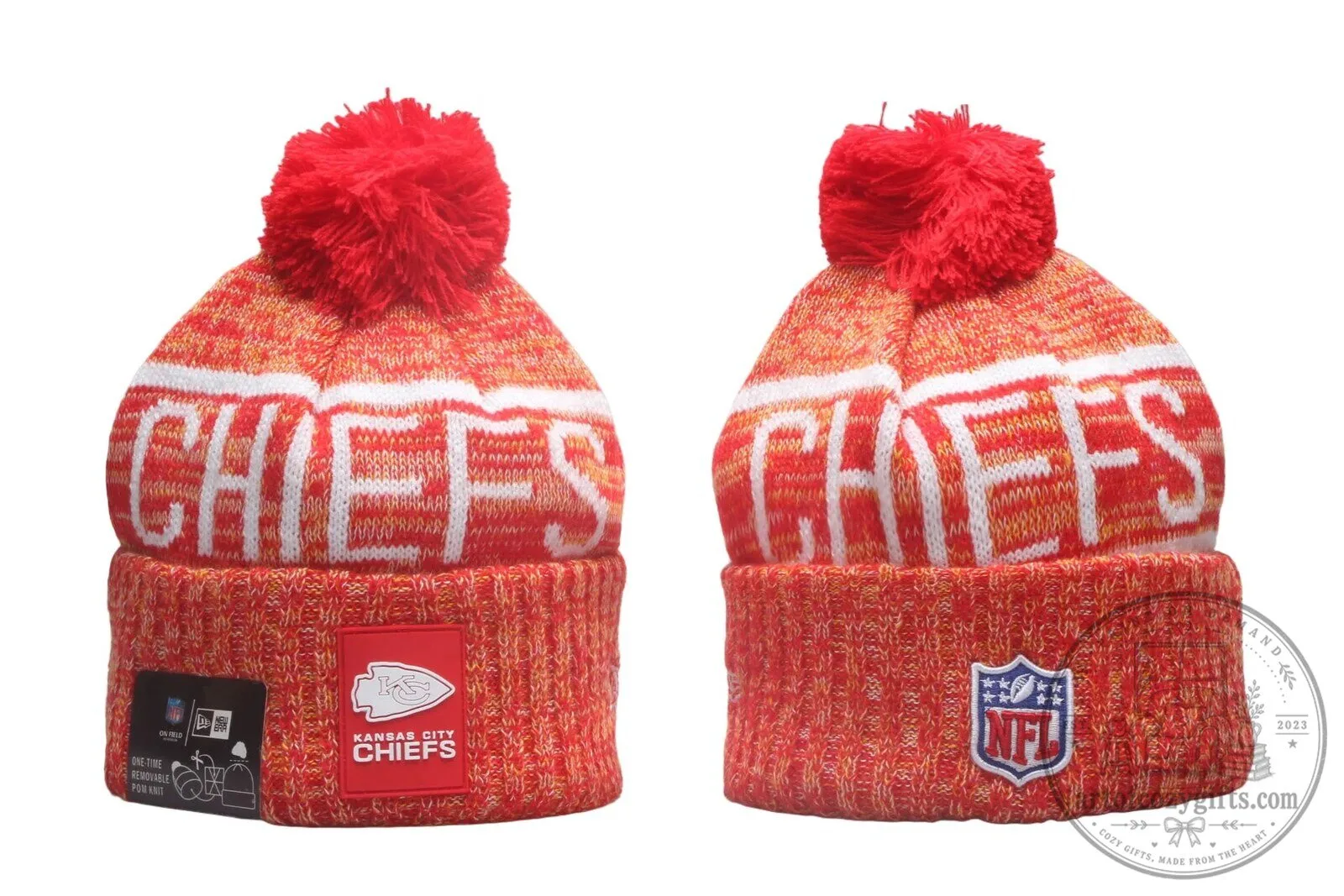 Kansas City Chiefs Red and Gold Knit Pom Pom Beanie Hat